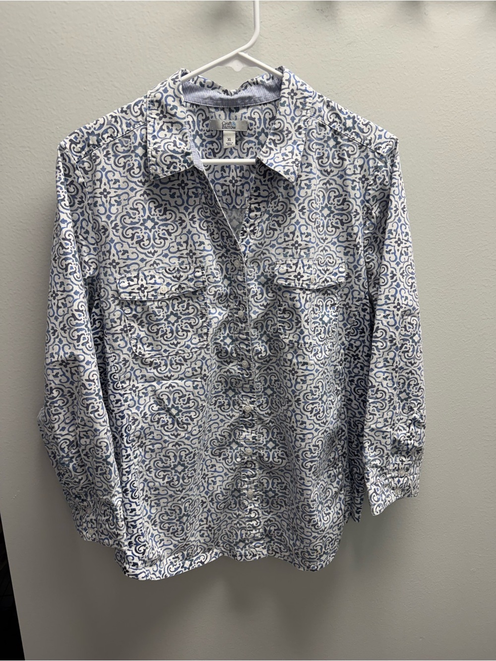 Croft & Barrow Blue and Navy Tile-Pattern Button Shirt